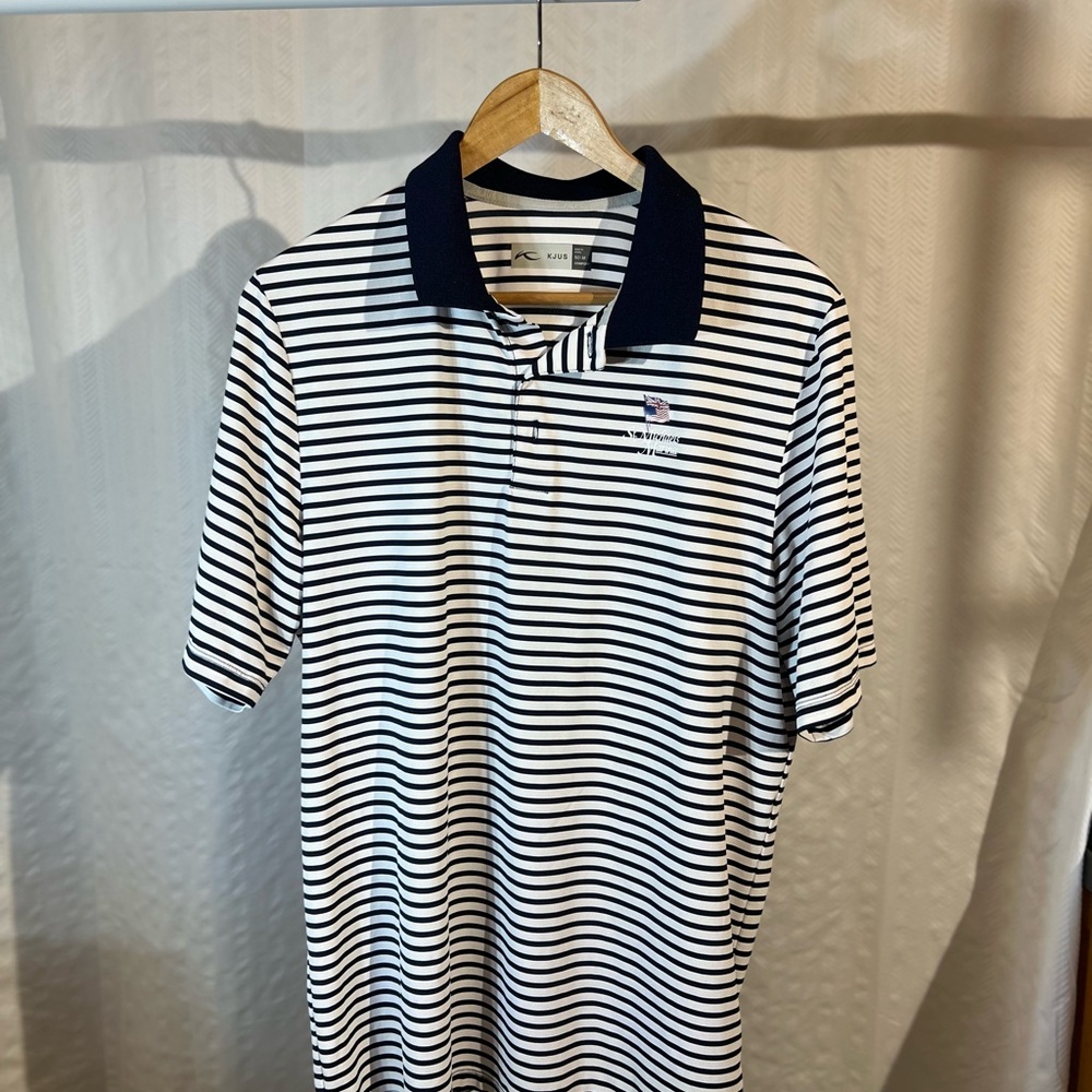 KJUS x St Michael’s Marina Black/White Striped Men’s Golf Polo